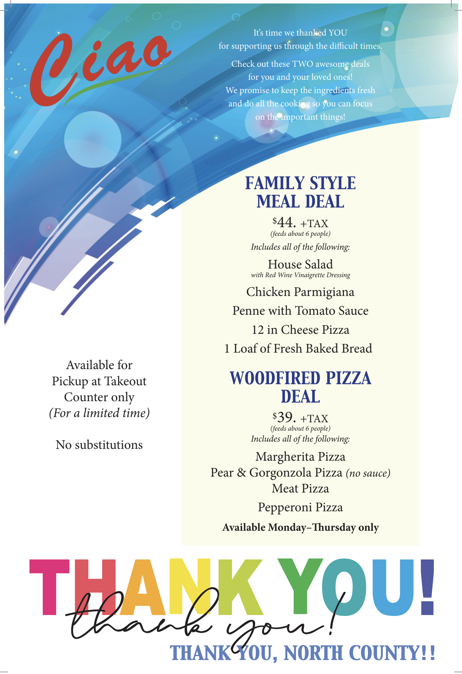 Ciao Ristorante Italiano | Italian Cuisine Restaurant Menu
